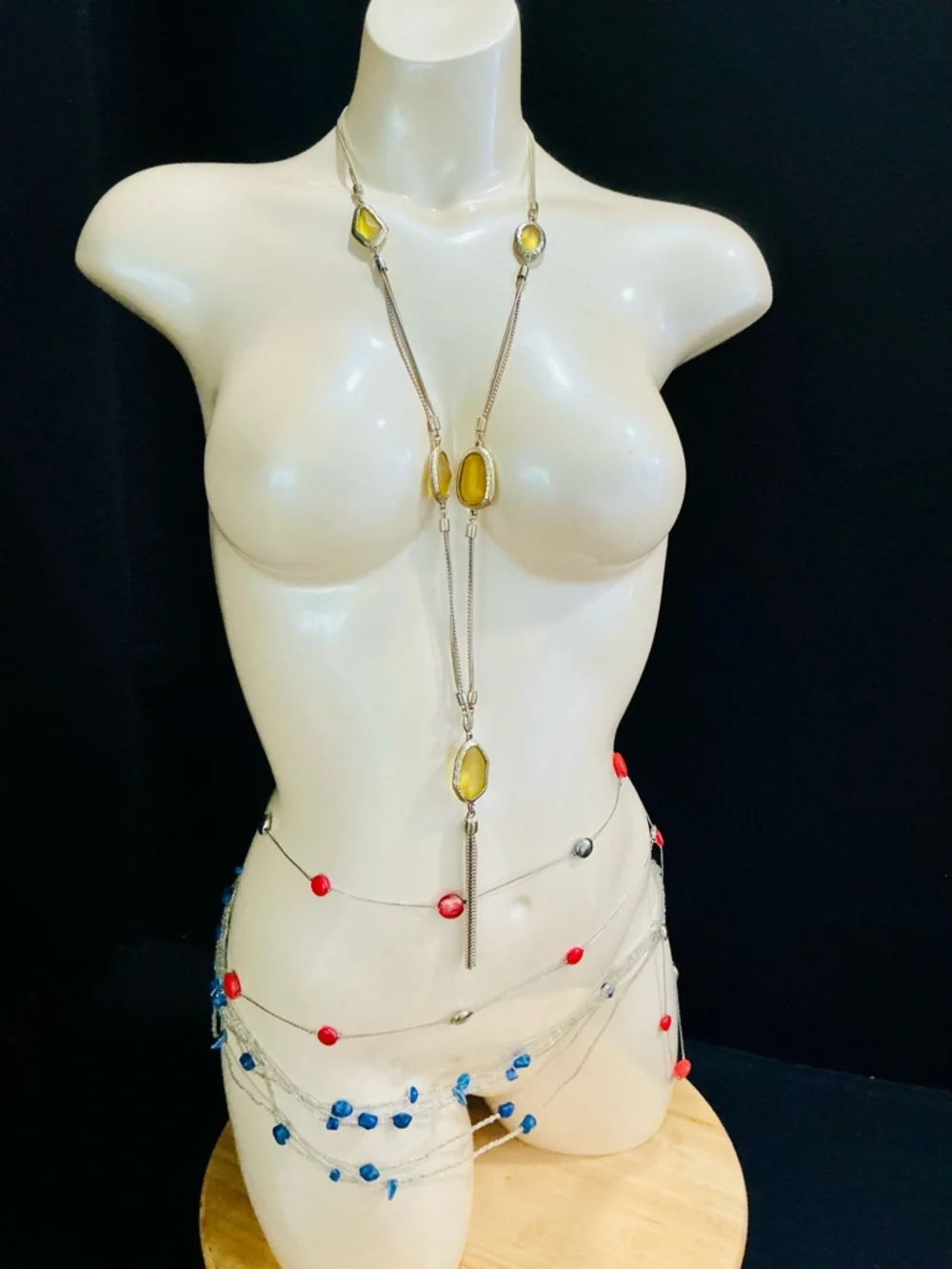 Chico's Multistrand Beaded Necklace in Blue, Red & Yellow Sexy Boho Beach Chic